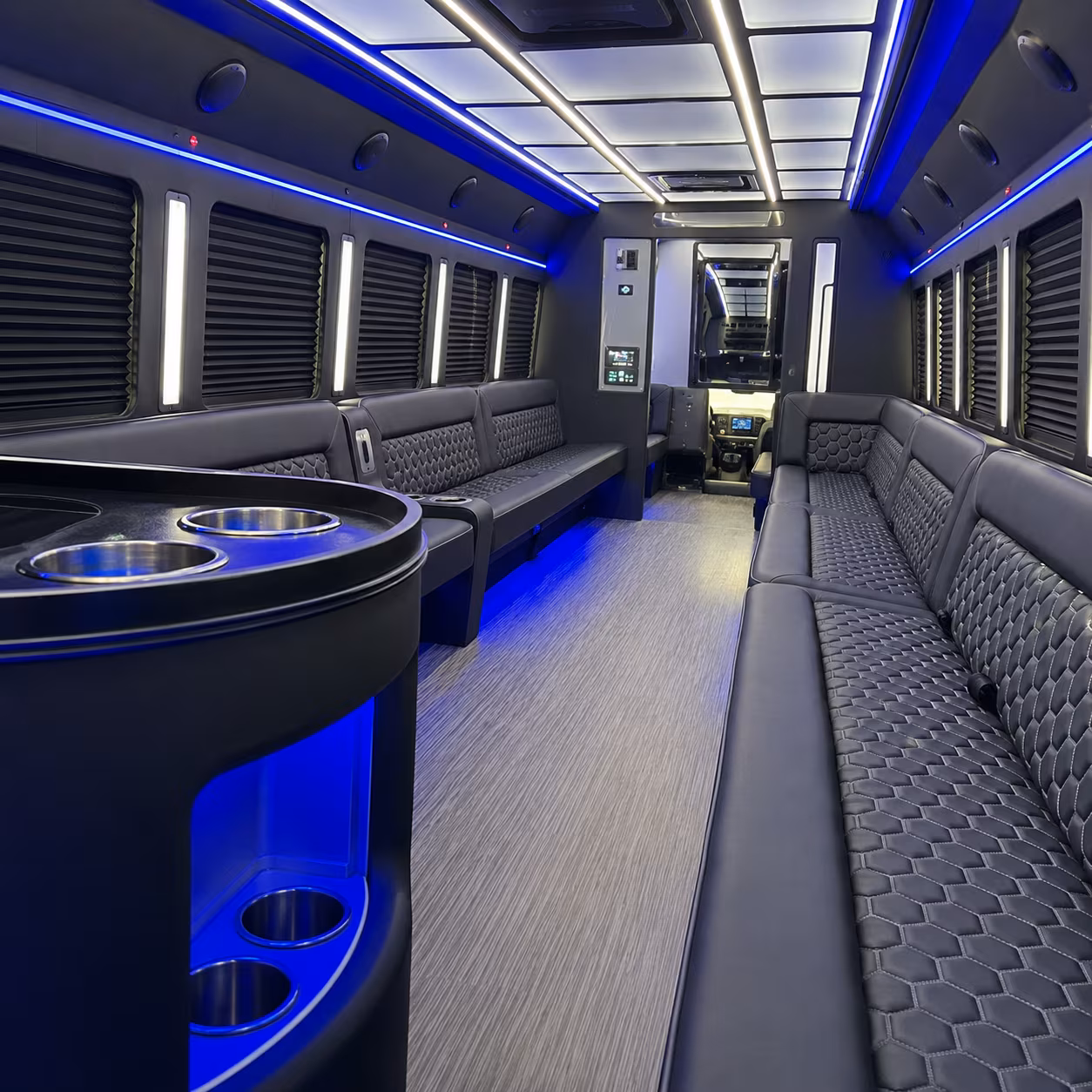 Passenger watching the Arlington scenery during a regional party bus road trip