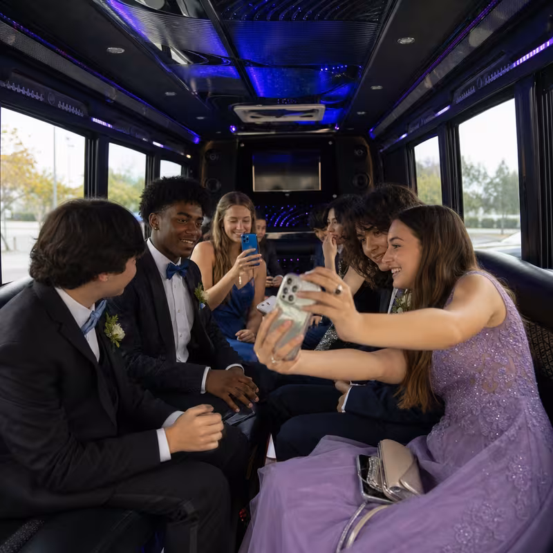 Black Mercedes Sprinter van staged for an Arlington Prom & Homecoming Transportation group
