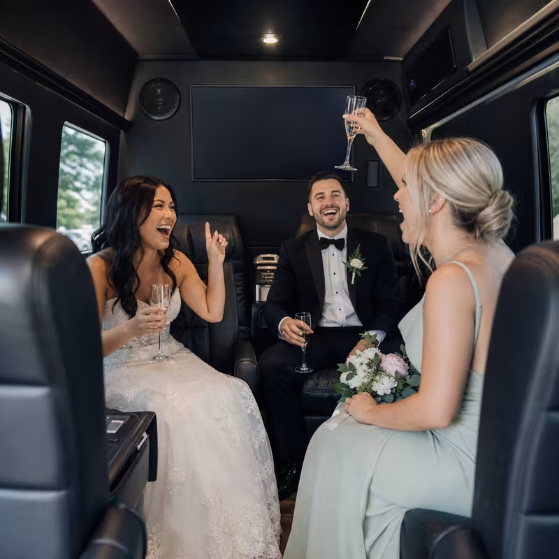 Black Mercedes Sprinter van staged for an Arlington Wedding Transportation group
