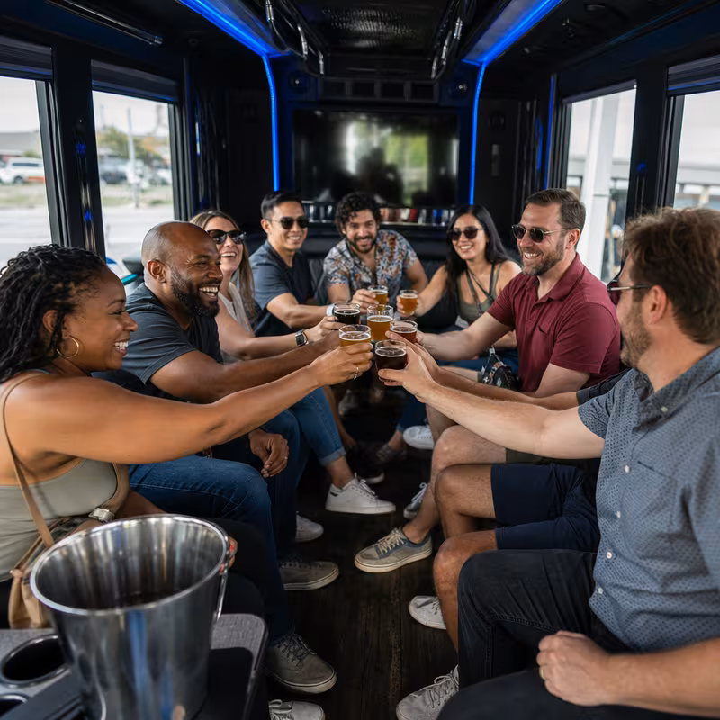 Black Mercedes Sprinter van staged for an Arlington Winery & Brewery Tour Transportation group